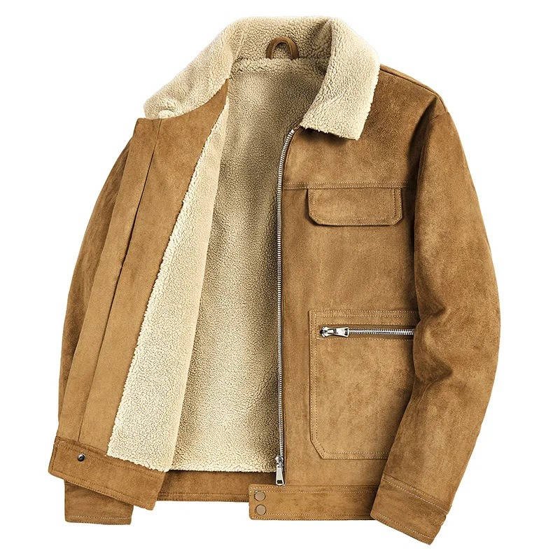 Men's Shearling-Collar Suede Jacket