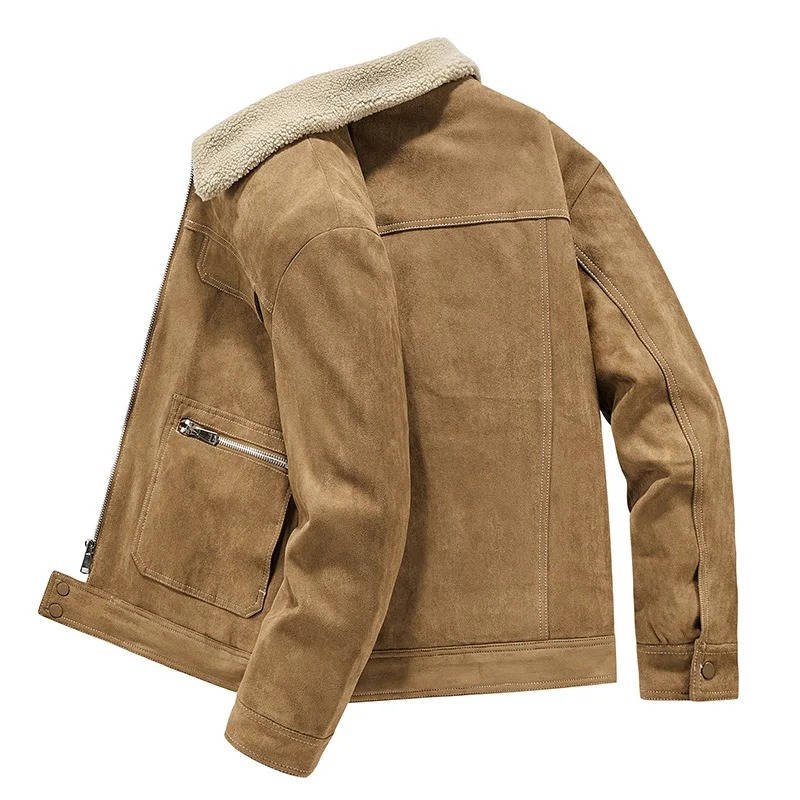 Men's Shearling-Collar Suede Jacket