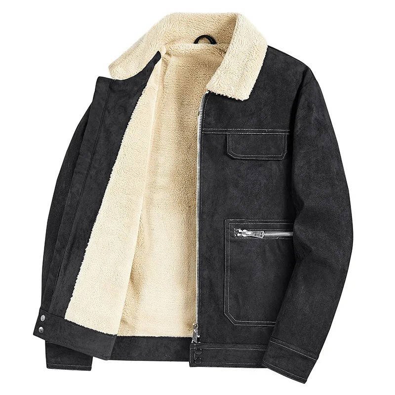 Men's Shearling-Collar Suede Jacket