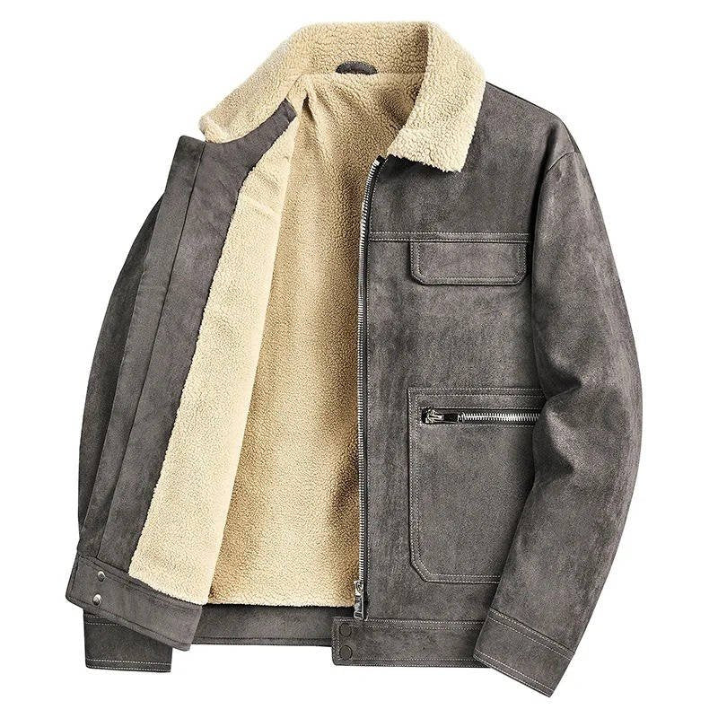 Men's Shearling-Collar Suede Jacket