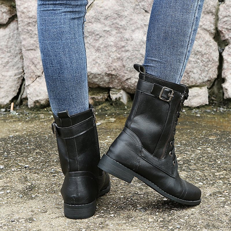 Women's Faux Leather Combat Ankle Boots