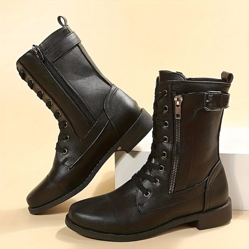 Women's Faux Leather Combat Ankle Boots