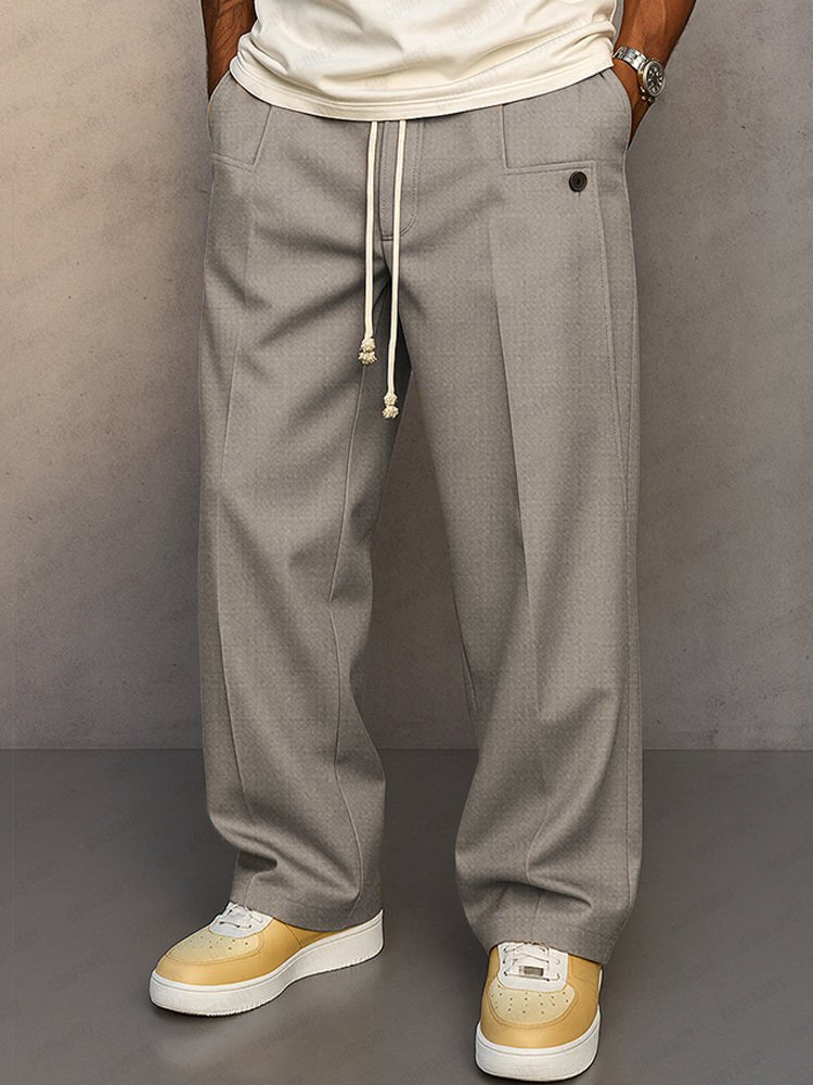 Men's Wide-Leg Pleated Trousers - Light Gray