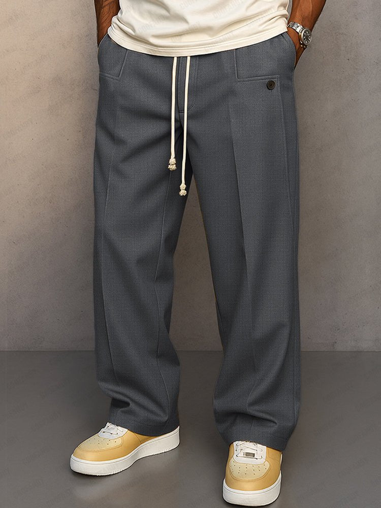 Men's Wide-Leg Pleated Trousers - Gray