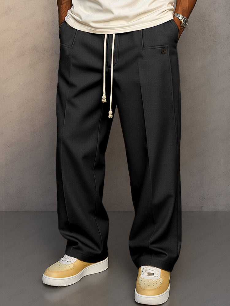 Men's Wide-Leg Pleated Trousers - Black