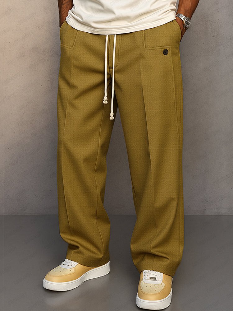 Men's Wide-Leg Pleated Trousers - Khaki