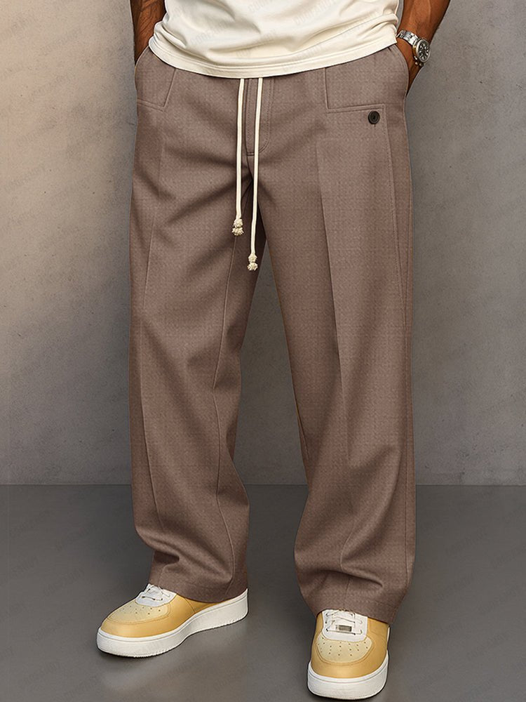 Men's Wide-Leg Pleated Trousers - Light Brown