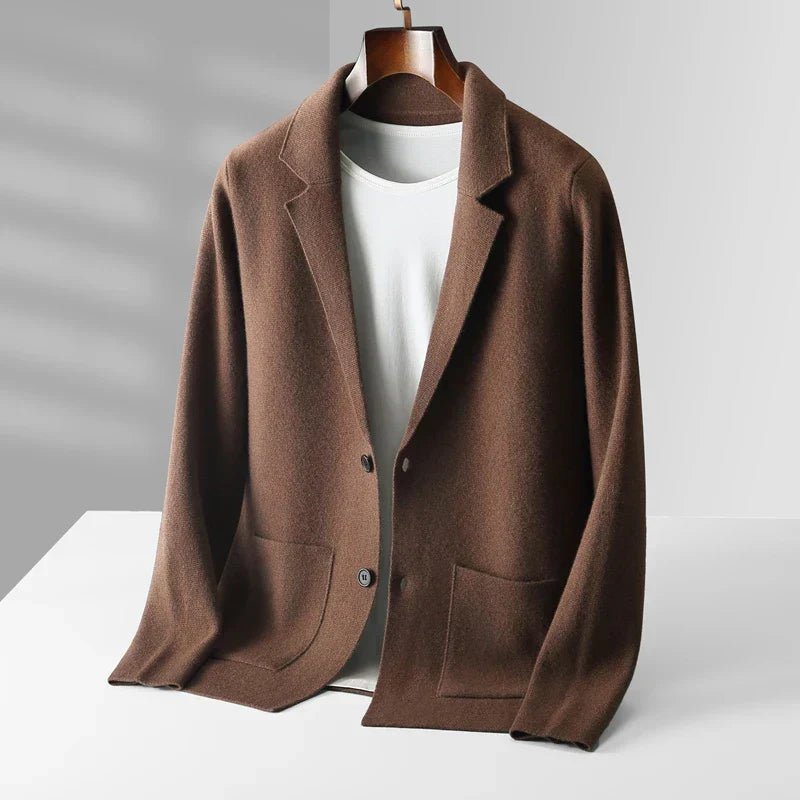 Men's Wool Blazer Cardigan - Chestnut Brown