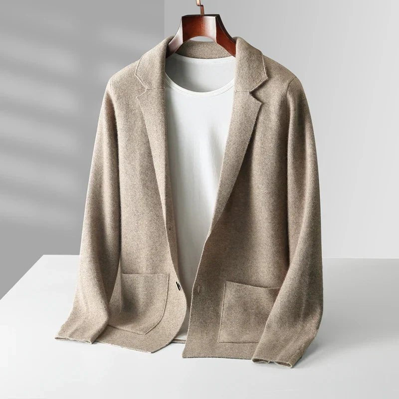 Men's Wool Blazer Cardigan - Sandstone Beige