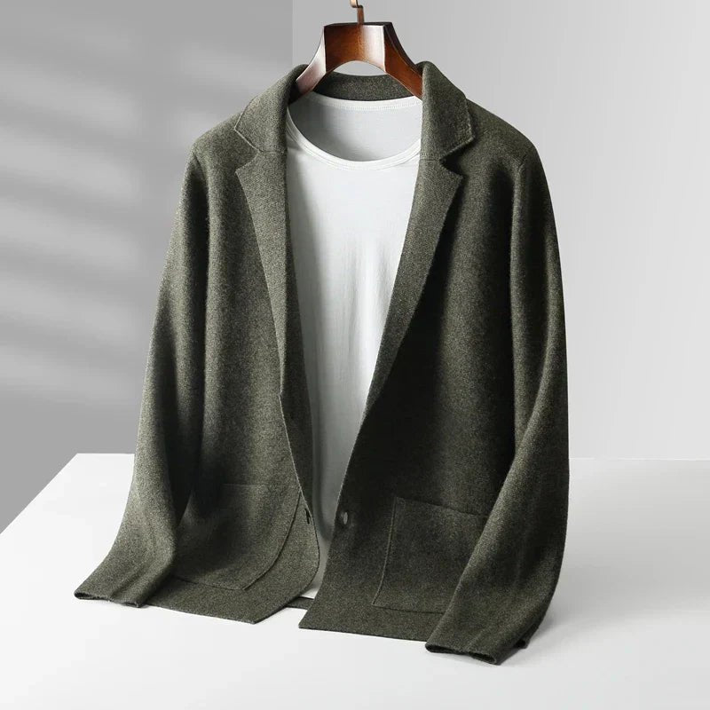 Men's Wool Blazer Cardigan - Olive Green