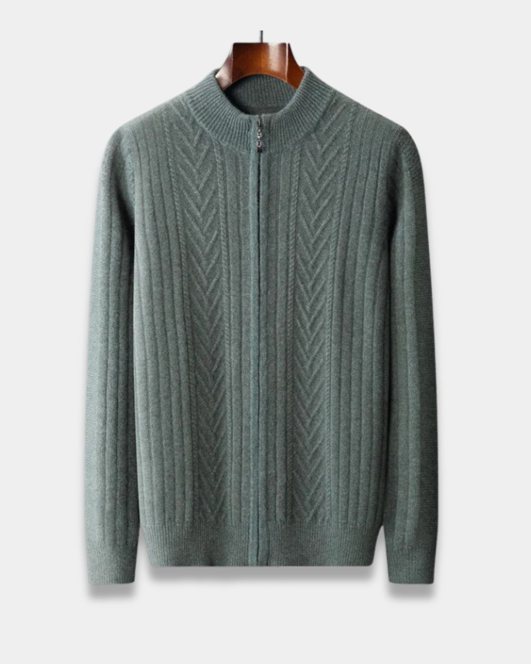 Men's Wool Zip Cardigan - Green