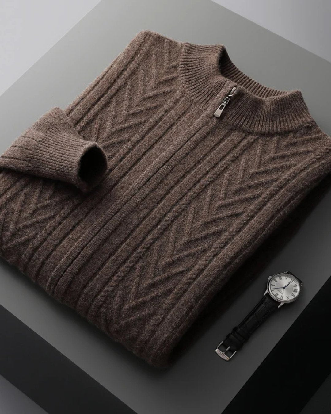 Men's Wool Zip Cardigan - Brown