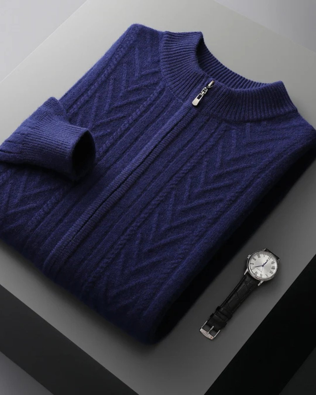 Men's Wool Zip Cardigan - Navy