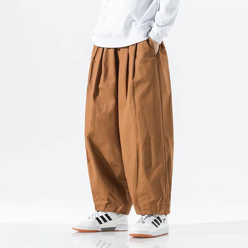 Men's Oversized Cropped Harem Trousers - Khaki