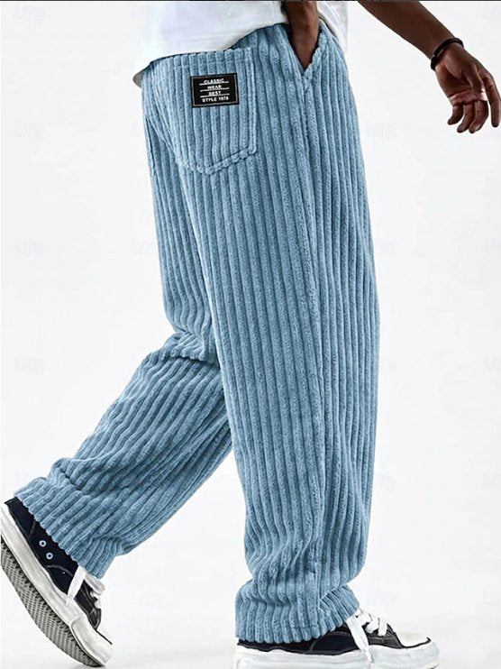 Men's Wide-Leg Corduroy Trousers - Blue