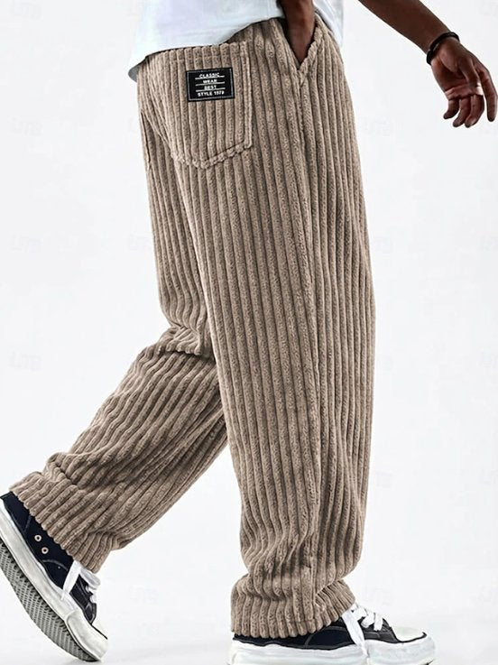 Men's Wide-Leg Corduroy Trousers - Beige