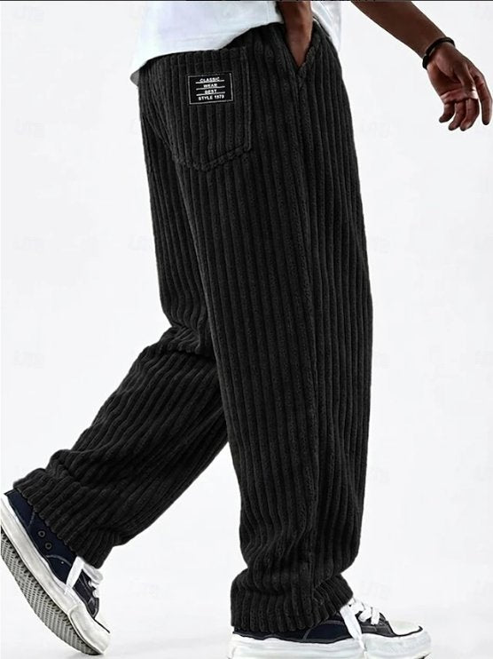 Men's Wide-Leg Corduroy Trousers - Black