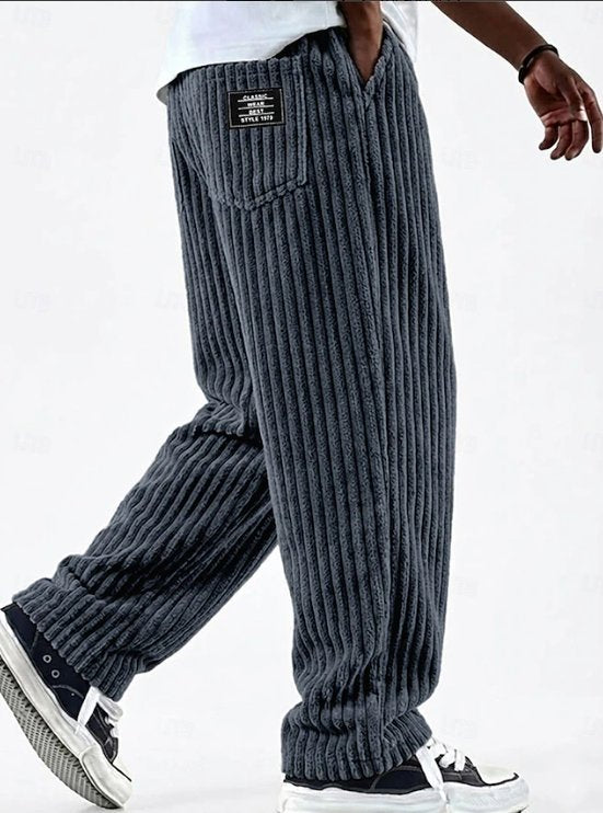 Men's Wide-Leg Corduroy Trousers - Navy Blue