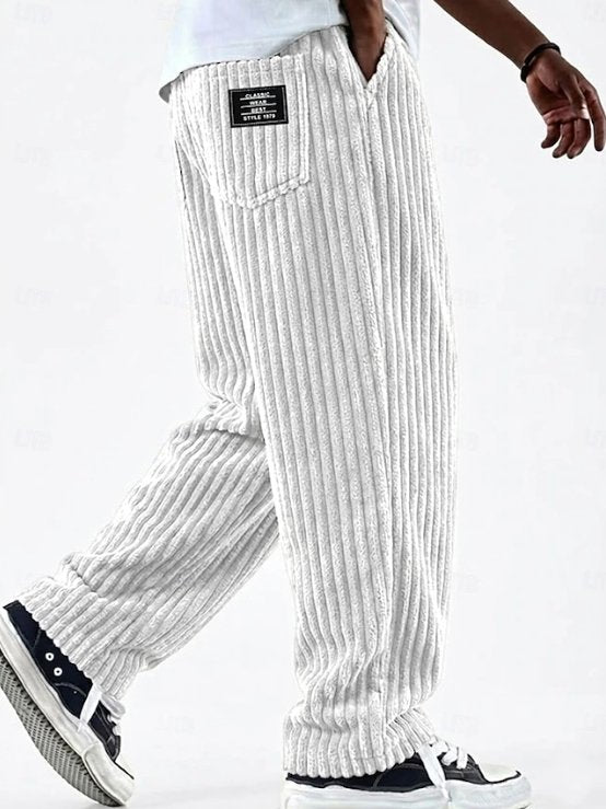 Men's Wide-Leg Corduroy Trousers - White