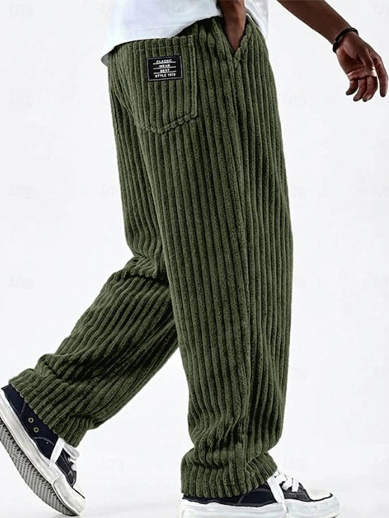 Men's Wide-Leg Corduroy Trousers - Green