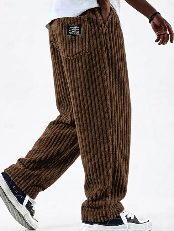 Men's Wide-Leg Corduroy Trousers - Brown
