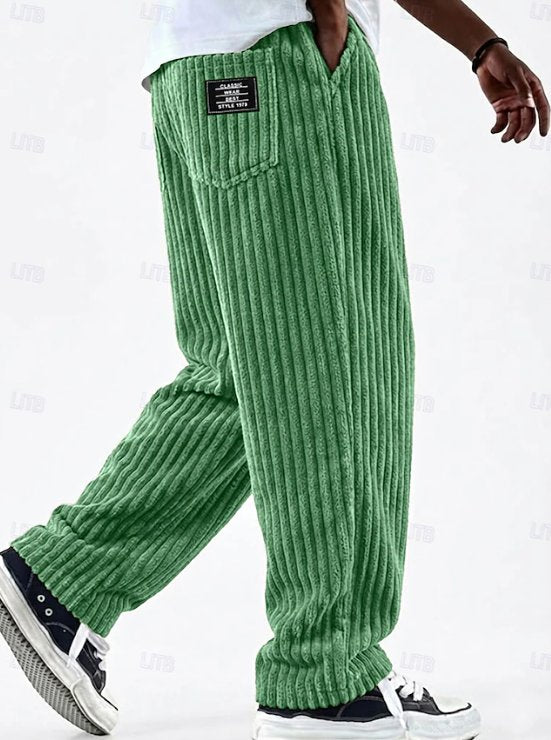Men's Wide-Leg Corduroy Trousers - Light Green