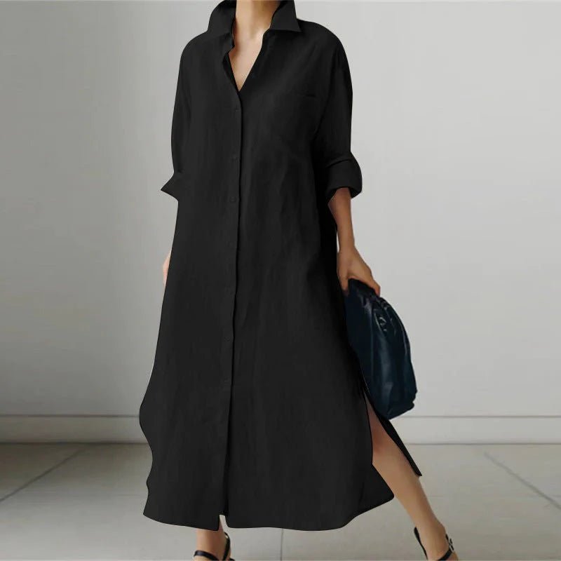 Women's Black Oversized Maxi Shirt Dress - Black