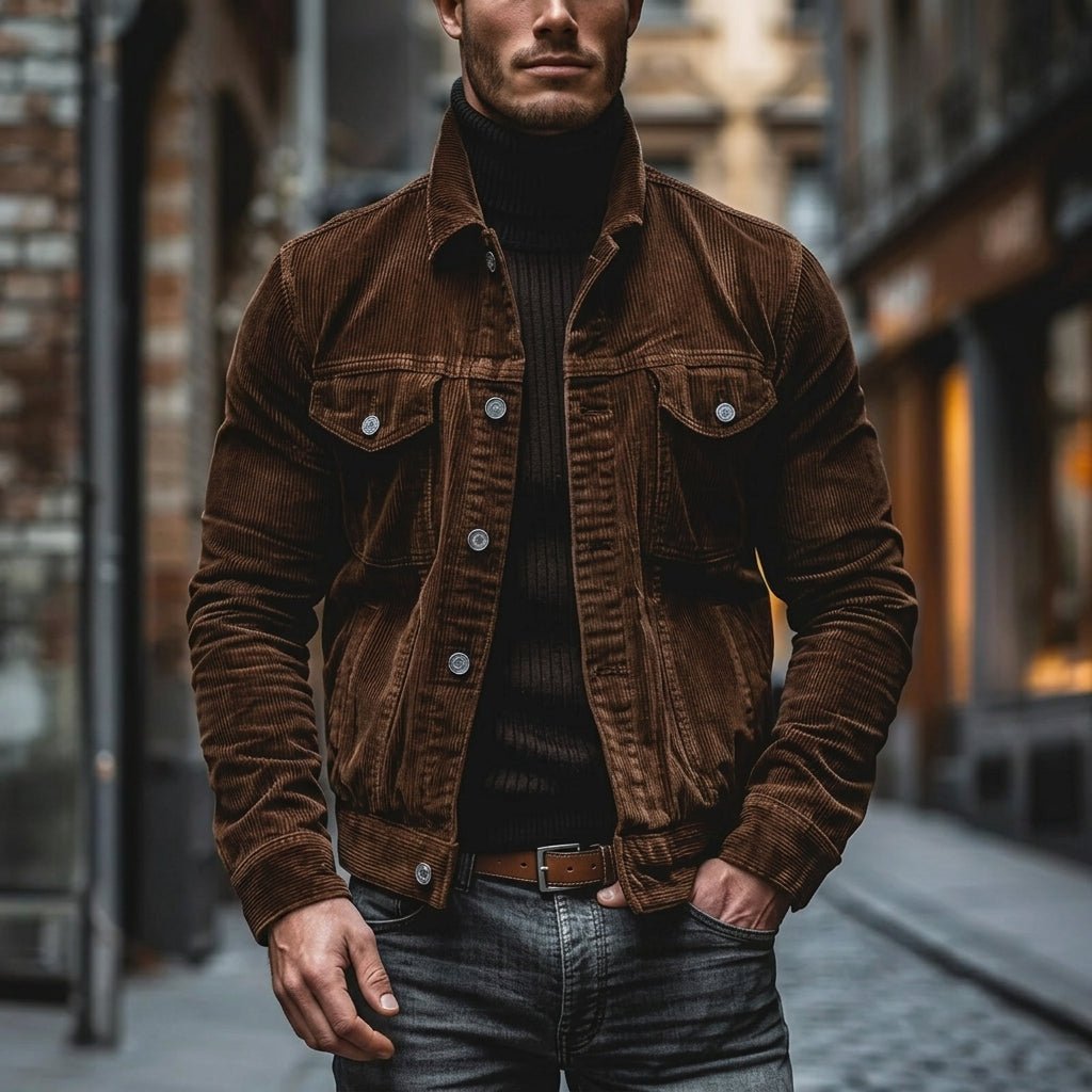 Men's Slim Corduroy Trucker Jacket - Brown
