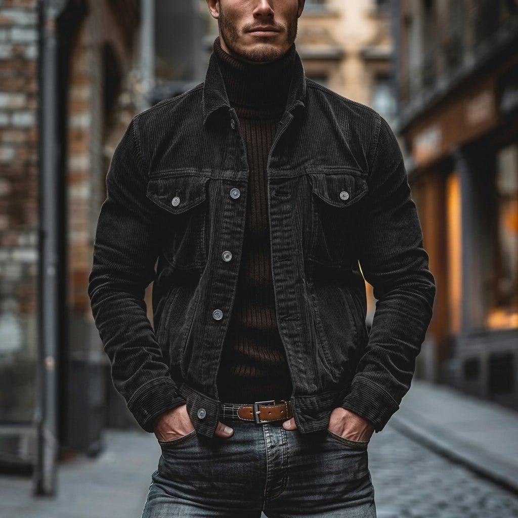 Men's Slim Corduroy Trucker Jacket - Black