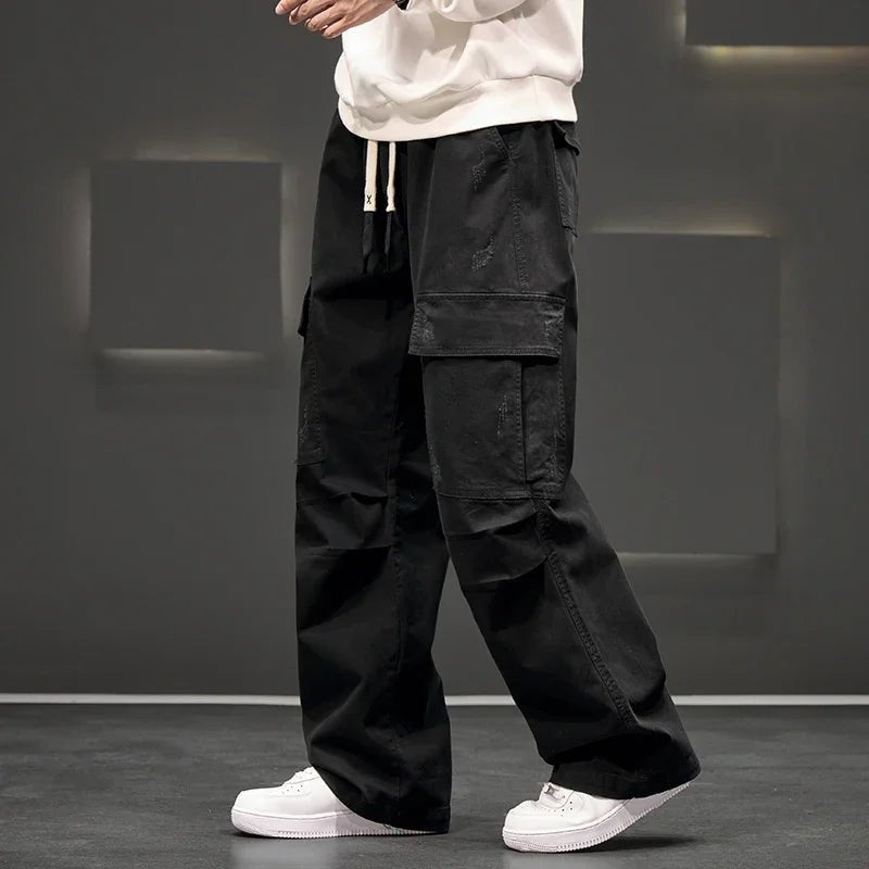 Men's Wide-Leg Cargo Trousers - Black