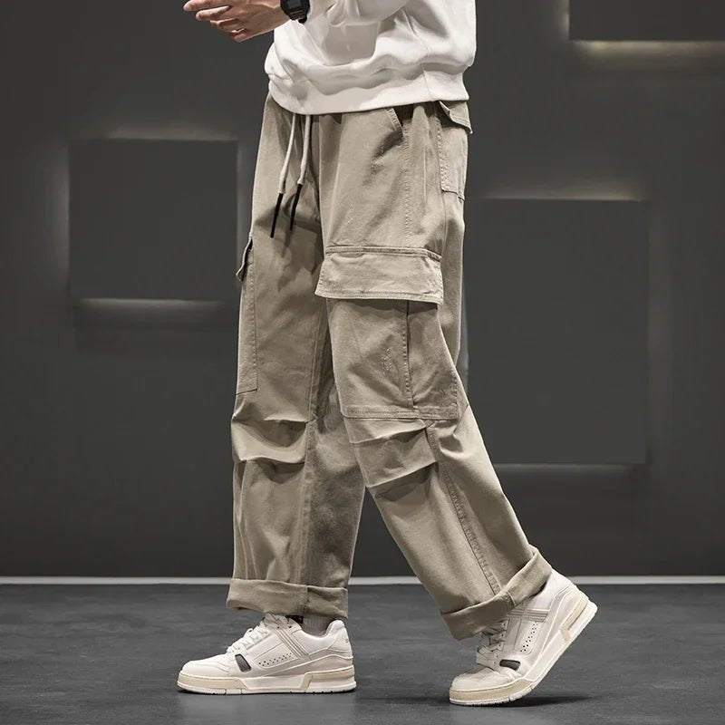 Men's Wide-Leg Cargo Trousers - Khaki