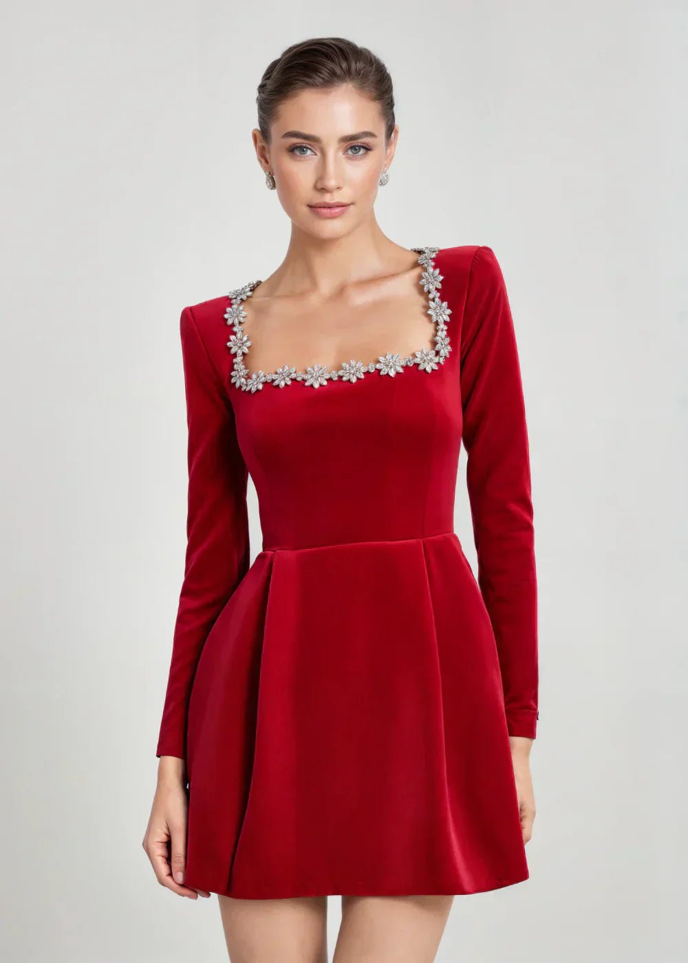 Women's Velvet Cocktail Mini Dress - Red
