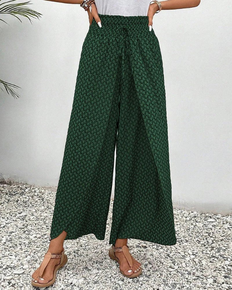 Women's High-Waisted Wide-Leg Palazzo Trousers - Green