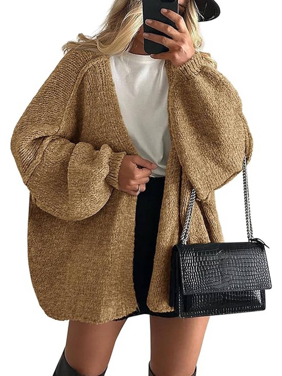 Women's Oversized Chunky Knit Cardigan - Camel