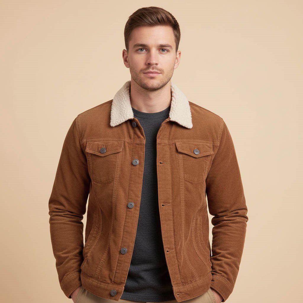 Men's Corduroy Sherpa Trucker Jacket - Brown
