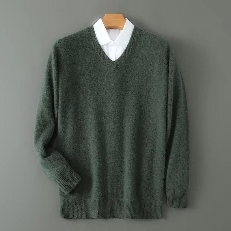 Men's V-Neck Jumper - army green
