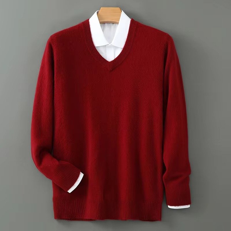 Men's V-Neck Jumper - red