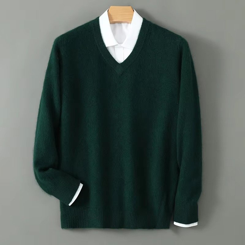 Men's V-Neck Jumper - dark green
