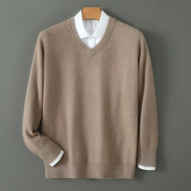 Men's V-Neck Jumper - camel