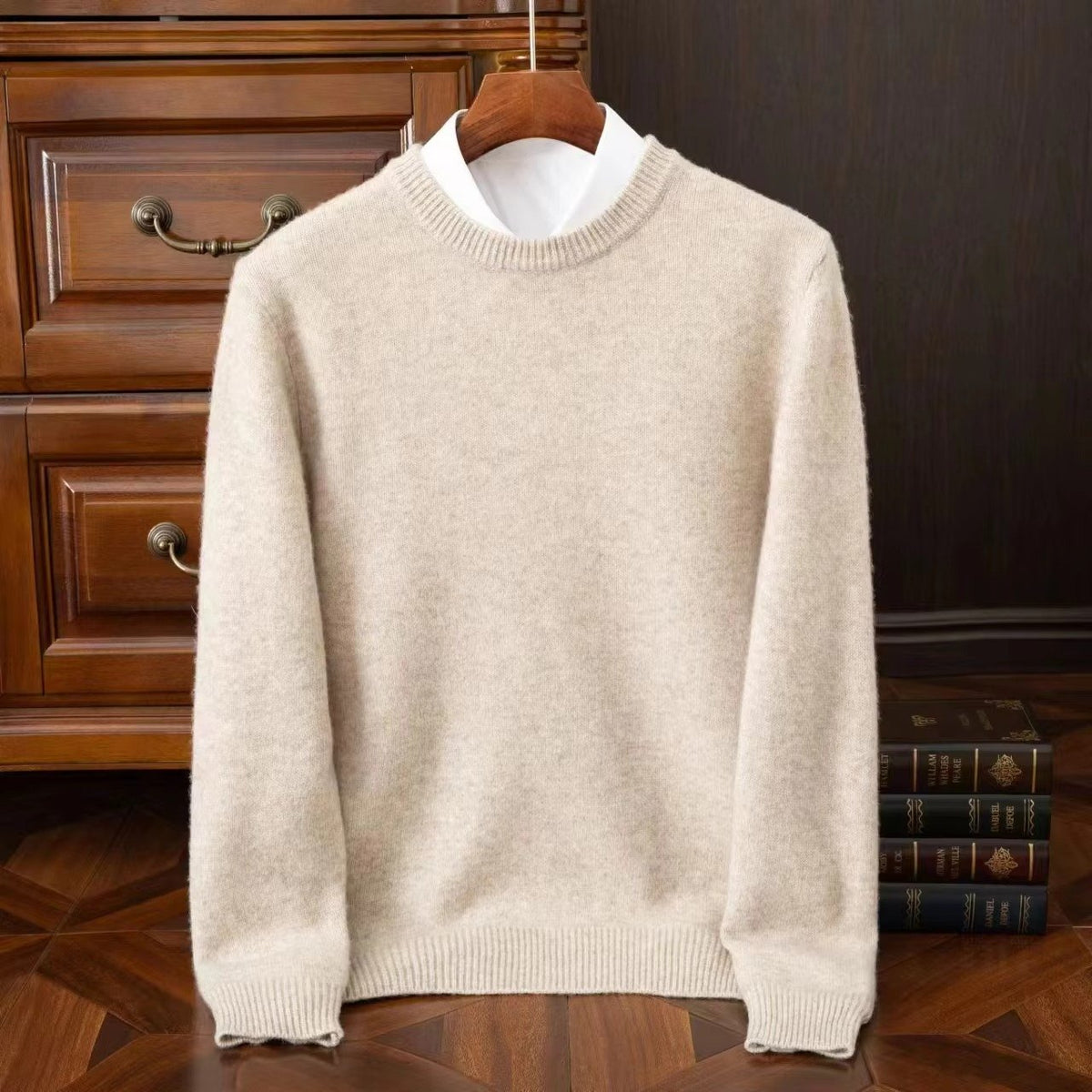 Men's Wool Crewneck Jumper - Khaki