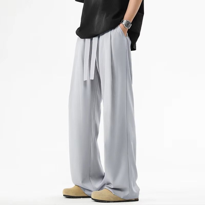 Men's Satin Wide-Leg Trousers - Light Gray