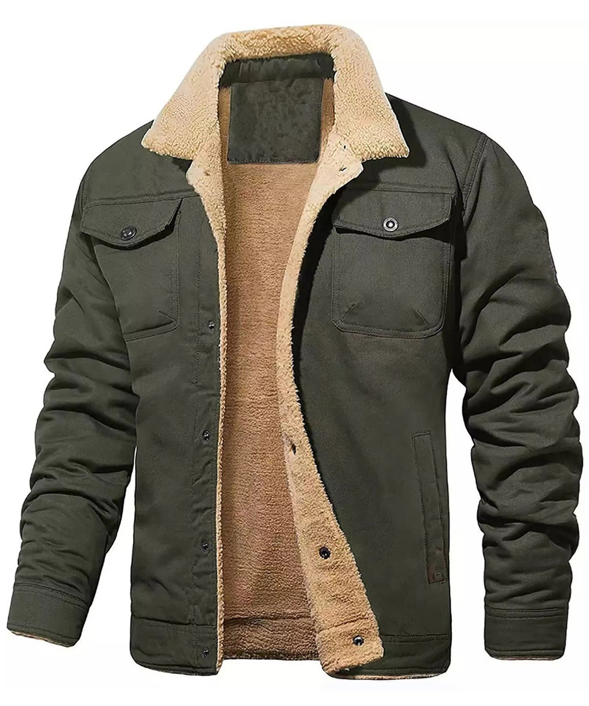 Men's Sherpa-Lined Trucker Jacket - Army Green