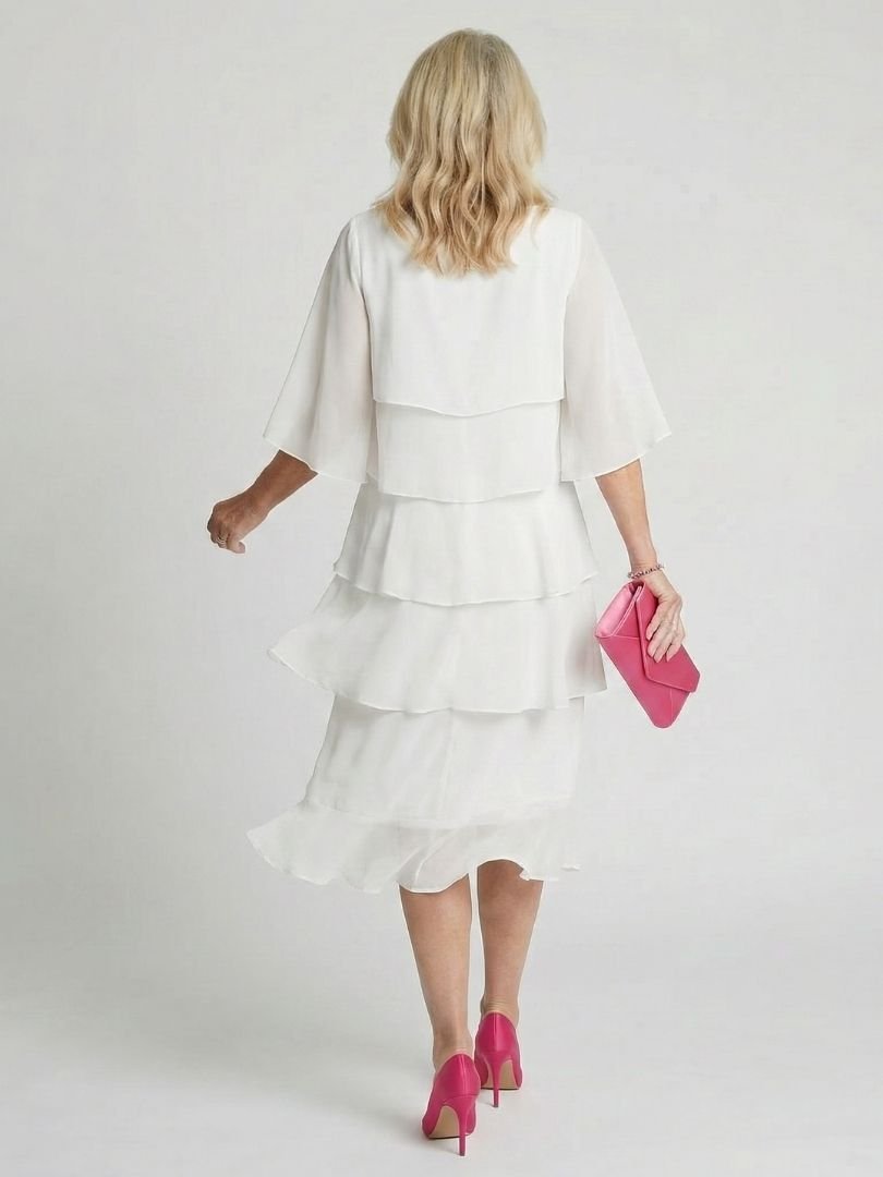 Women's Black Chiffon Tiered Midi Dress