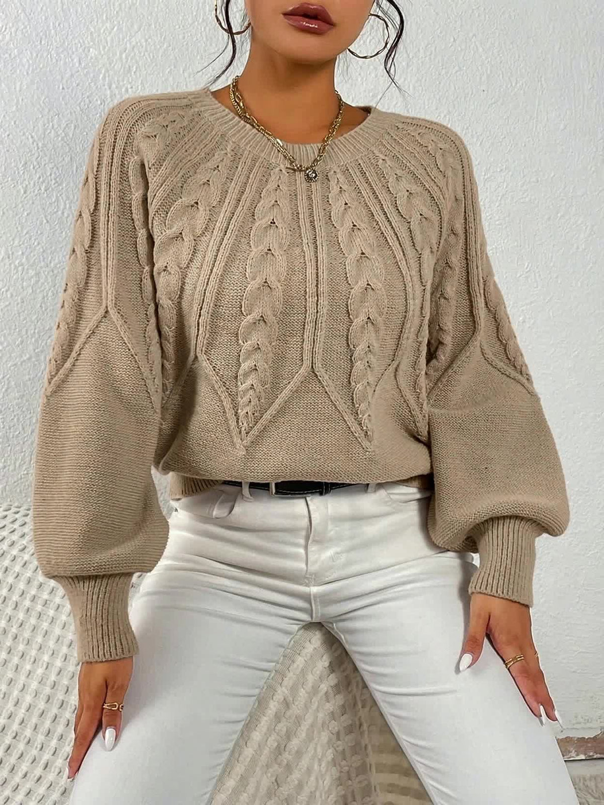 Women's Cropped Cable-Knit Wool Jumper