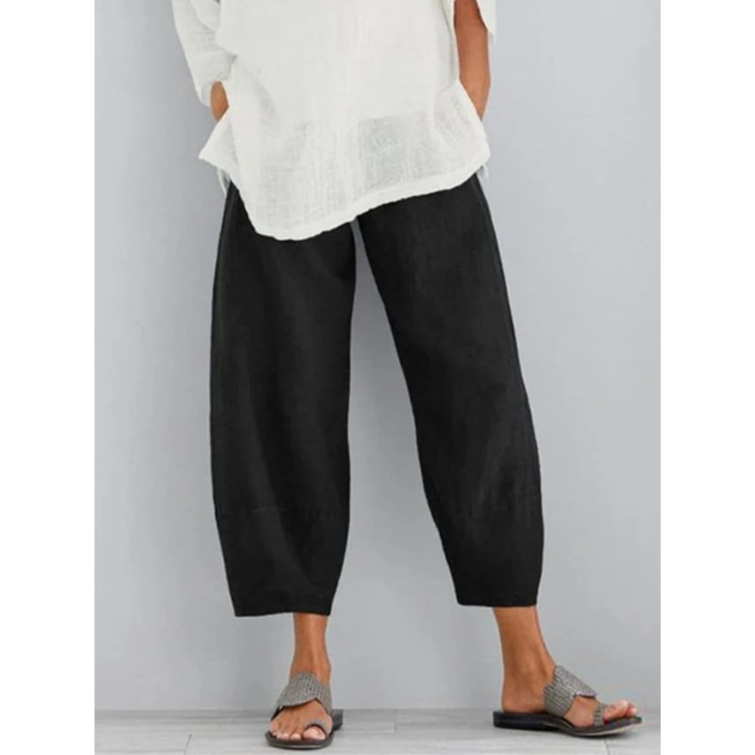 Women's Cropped Lantern Trousers - Black