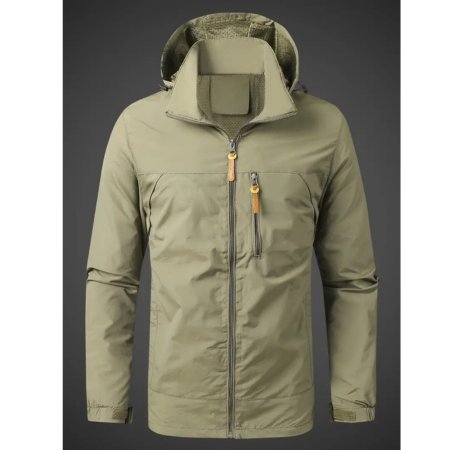 Men's Hooded Windbreaker Jacket - Khaki