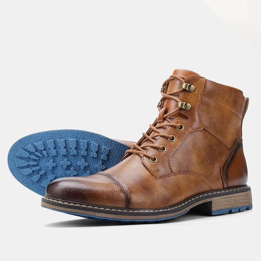 Men's Leather Ankle Boots - Yellow
