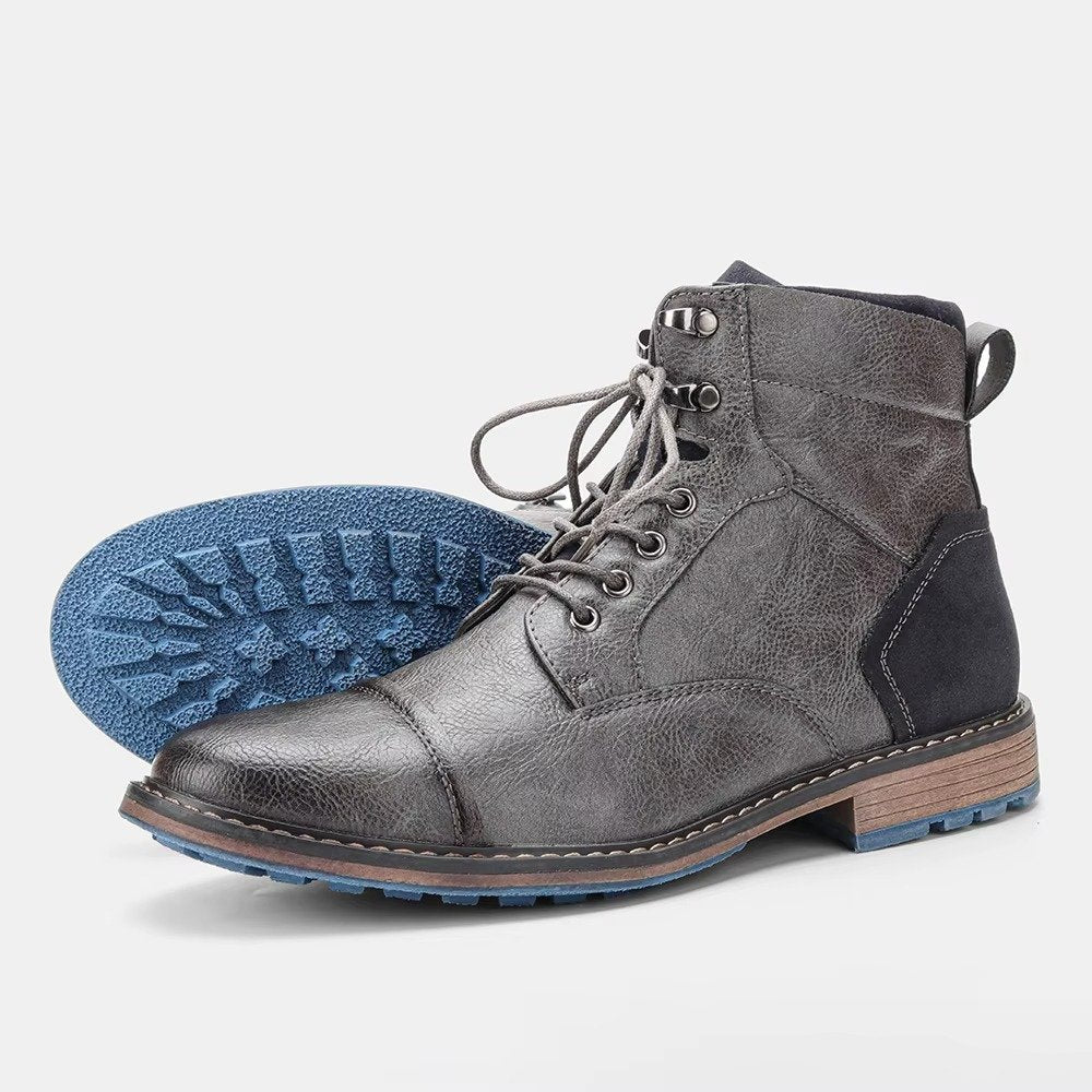 Men's Leather Ankle Boots - Gray