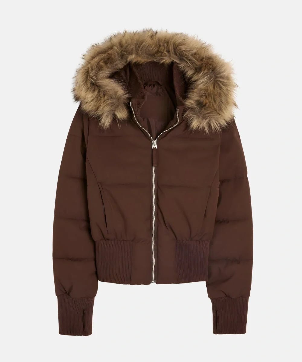 Women's Cropped Puffer Jacket - Brown