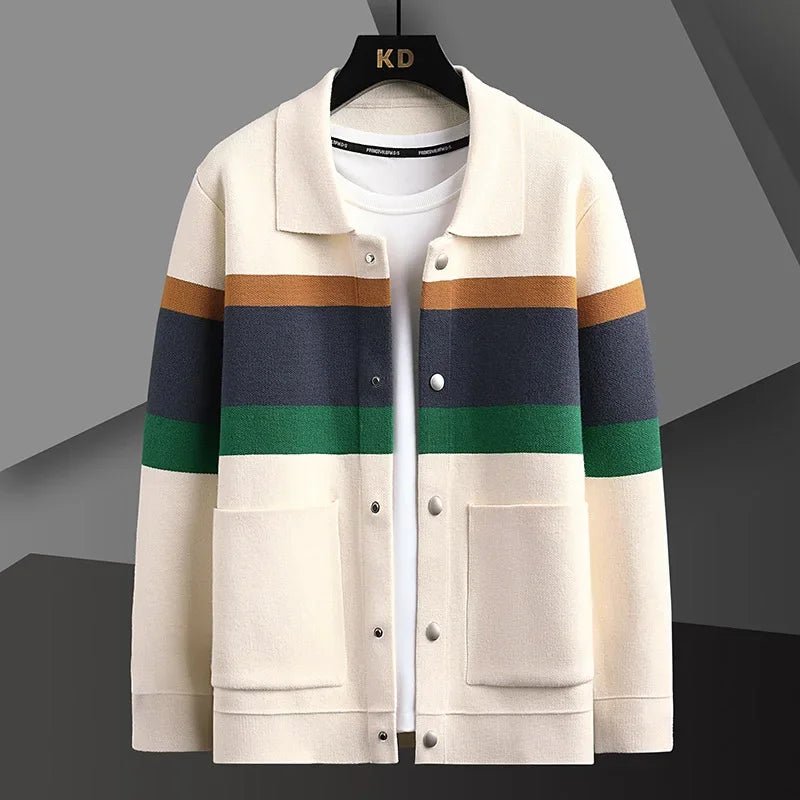 Men's Striped Knit Jacket - Off White